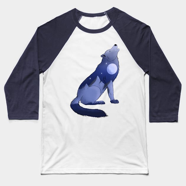 Wolf howling at the moon in the mountains Baseball T-Shirt by Mya Van Woudenberg